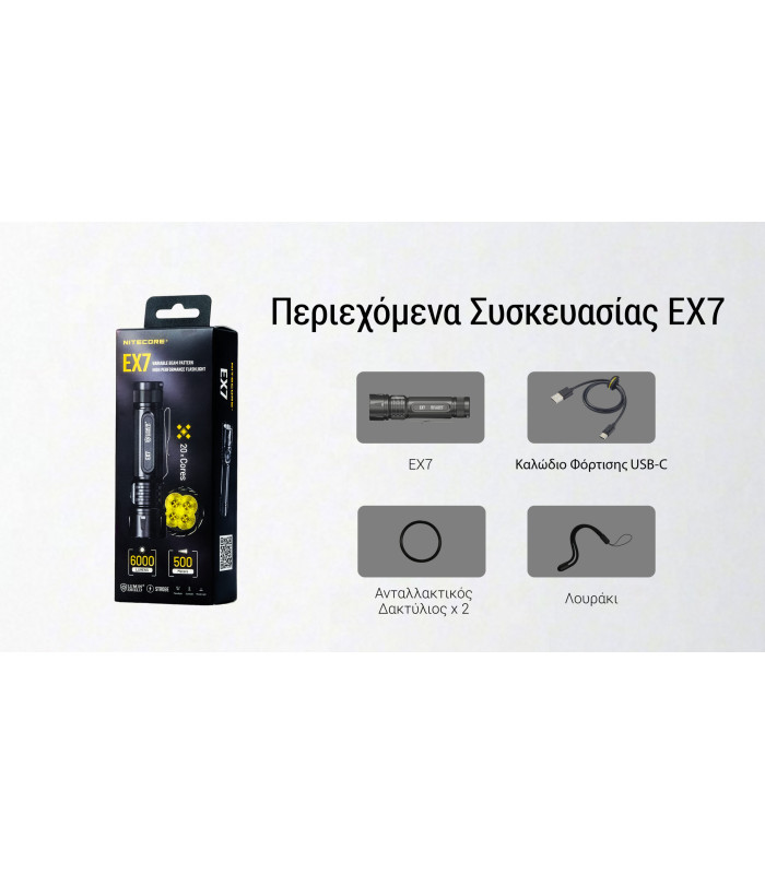 ΦΑΚΟΣ LED NITECORE EX7, 6000Lumens, 3xBeam Patterns