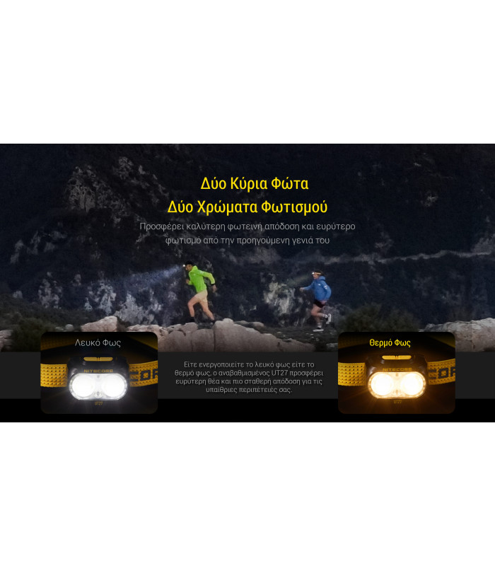ΦΑΚΟΣ LED NITECORE HEADLAMP UT27 Pro 800Lumens + 2x HBL1500Lion Battery, Black
