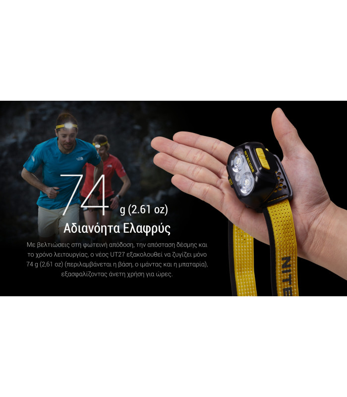 ΦΑΚΟΣ LED NITECORE HEADLAMP UT27 Pro 800Lumens + 2x HBL1500Lion Battery, Black