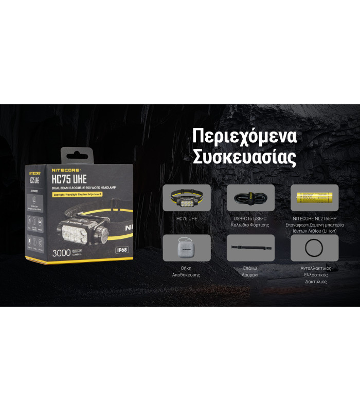 ΦΑΚΟΣ LED NITECORE HEADLAMP HC75 UHE, 3000 Lumens