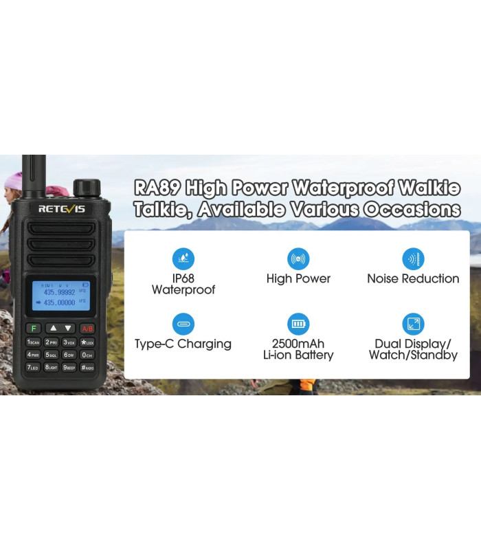 ΠΟΜΠΟΔΕΚΤΗΣ RETEVIS RA89,VHF/UHF, 10W, IP68 Waterproof (EU Ver.)