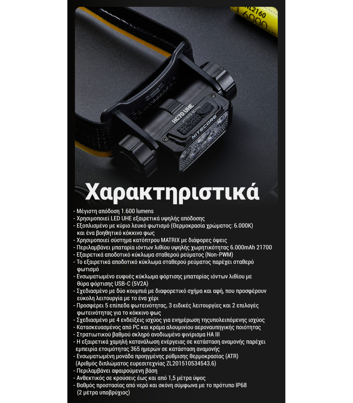 ΦΑΚΟΣ LED NITECORE HEADLAMP HC70 UHE, 1600 Lumens