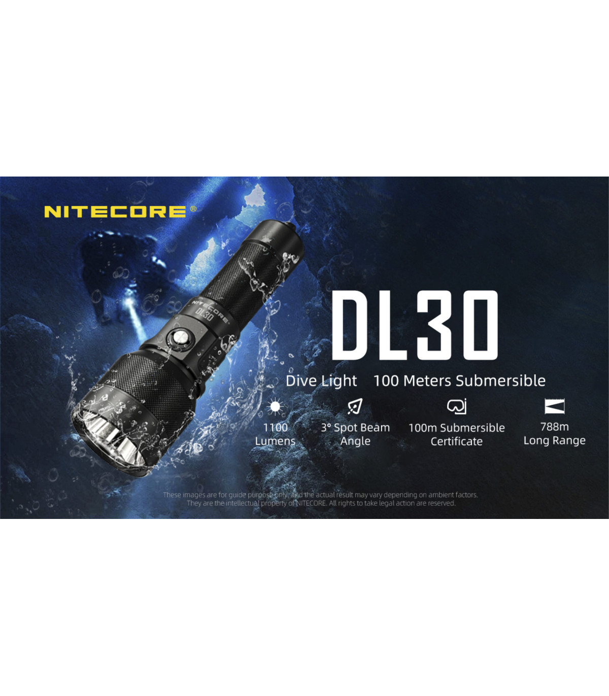 ΦΑΚΟΣ LED NITECORE DIVING LIGHT, DL30, 1100Lumens, IP68-100m Submersible