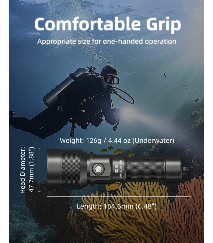 ΦΑΚΟΣ LED NITECORE DIVING LIGHT, DL30, 1100Lumens, IP68-100m Submersible
