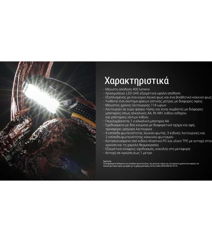 ΦΑΚΟΣ LED NITECORE HEADLAMP HA15 UHE, Lightweight, 400Lumens