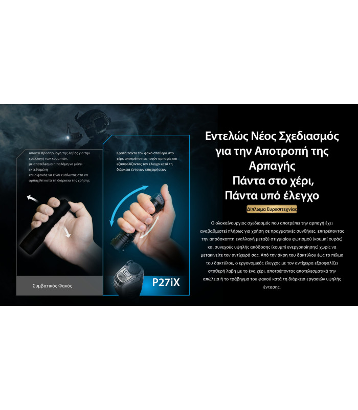 ΦΑΚΟΣ LED NITECORE PRECISE P27ix, Tactical Lumin Sield, Strobe ready, 5000lm