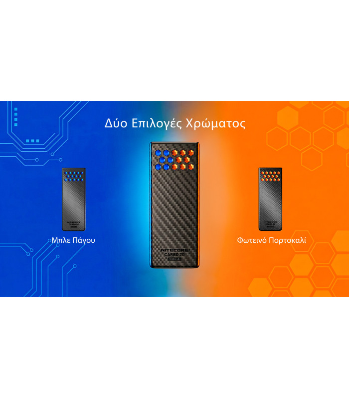POWER BANK NITECORE CARBO 20, Carbon Fiber, Fast Charge, 65W MAX, ORANGE