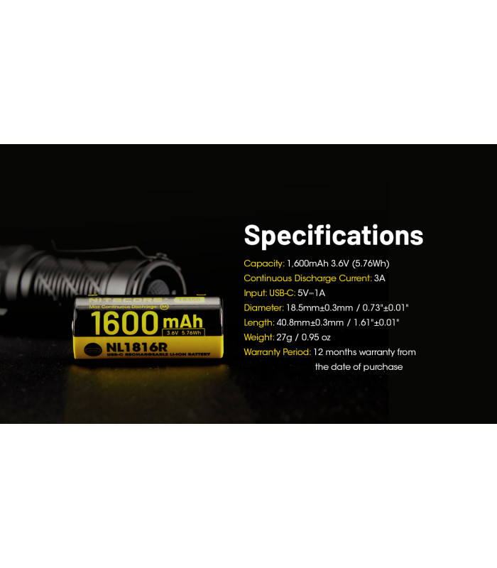 ΜΠΑΤΑΡΙΑ NITECORE NL1816R, 1600ma