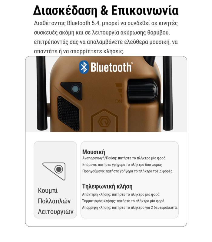 Ωτοασπίδες Ηλεκτρονικές EARMOR M300T-CB, Καφέ