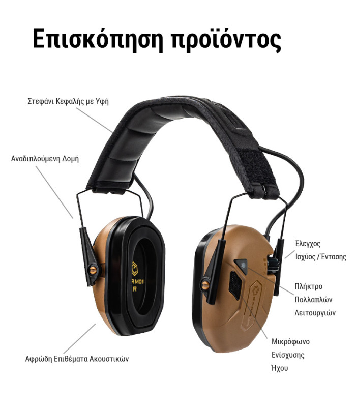Ωτοασπίδες Ηλεκτρονικές EARMOR M300T-CB, Καφέ