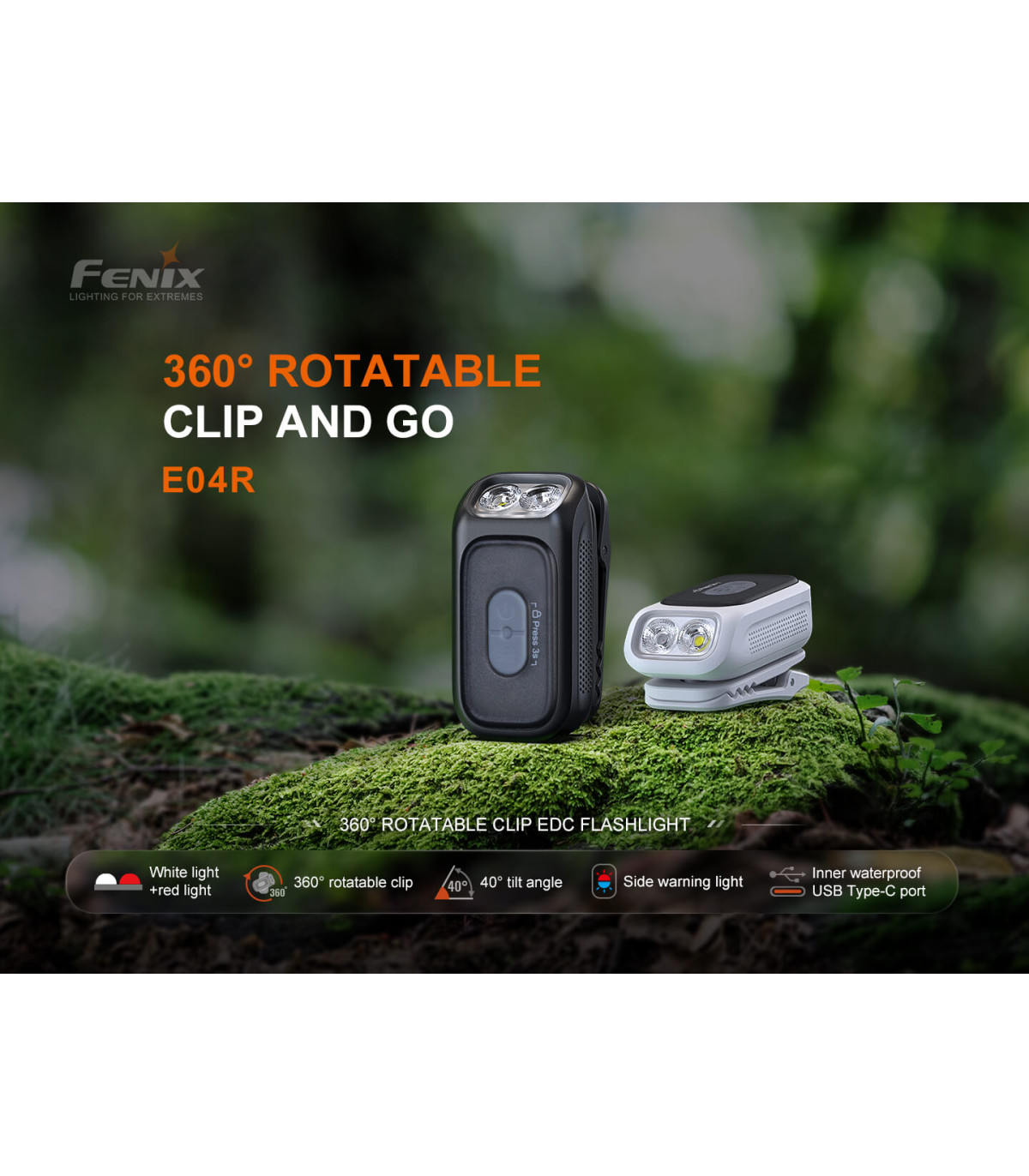 Φακός Fenix E04R Επαναφορτιζόμενος Με USB