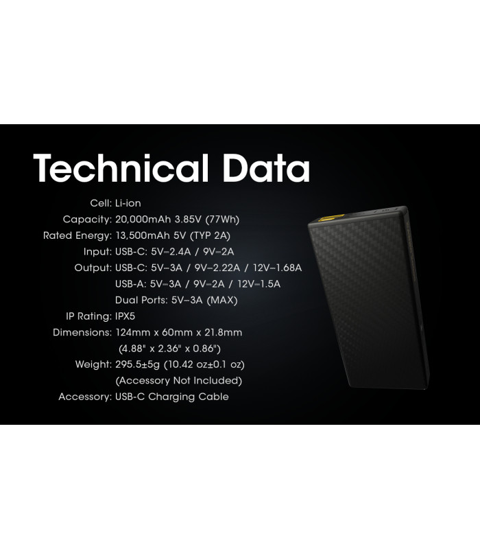 POWER BANK NITECORE CARBO 20000 Carbon Fiber, Fast Charge