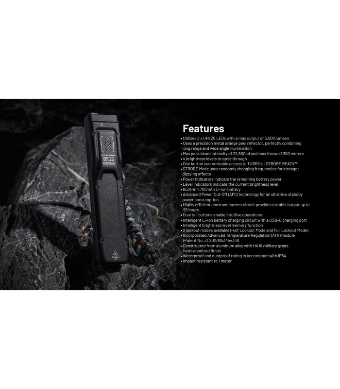 ΦΑΚΟΣ LED NITECORE EDC25, 3000Lumens