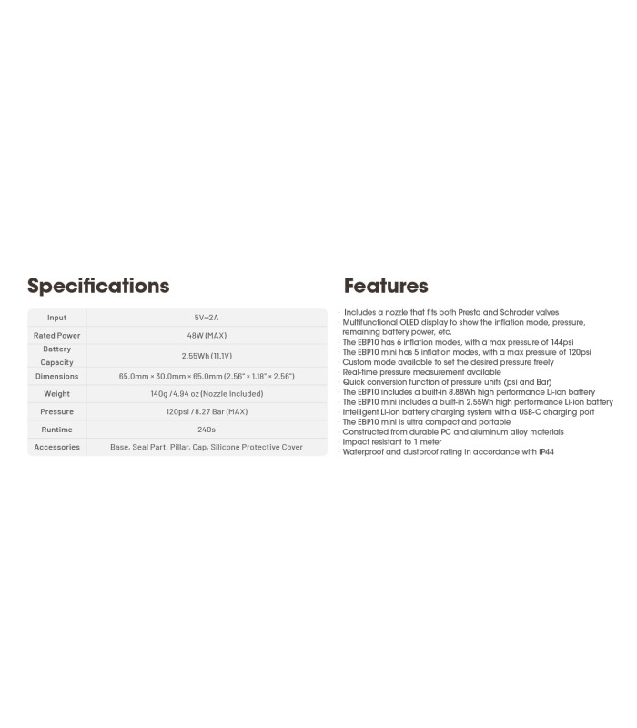 Ηλεκτρική Επαναφορτιζόμενη τρόμπα ΠΟΔΗΛΑΤΩΝ NITECORE EBP10mini