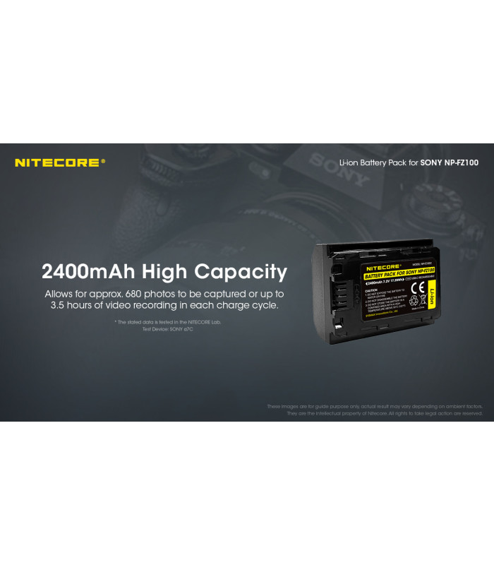 ΜΠΑΤΑΡΙΑ NITECORE for SONY NP-FZ100C, 7.2V , 2400mAh, 17.28Wh
