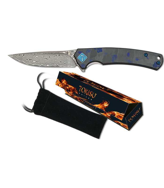 ΣΟΥΓΙΑΣ TOKISU Damascus penknife. CNC.Blue fiber, 18886, 6.80cm, 18886