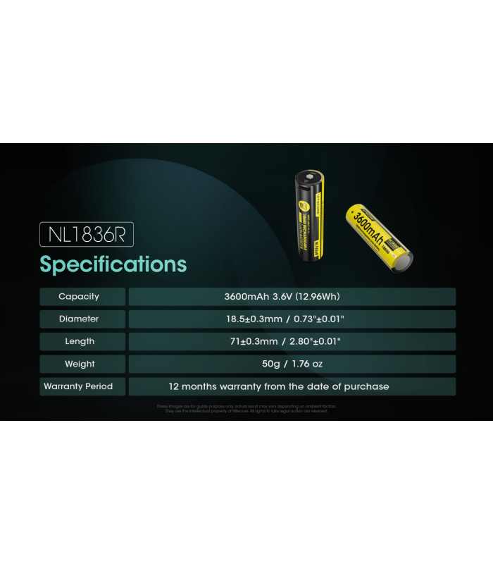ΜΠΑΤΑΡΙΑ NITECORE 18650 / 3600mAh (τιμή τεμαχίου), NL1836R