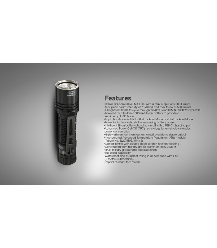 ΦΑΚΟΣ LED NITECORE EDC35, 5000Lumens, UHi LED
