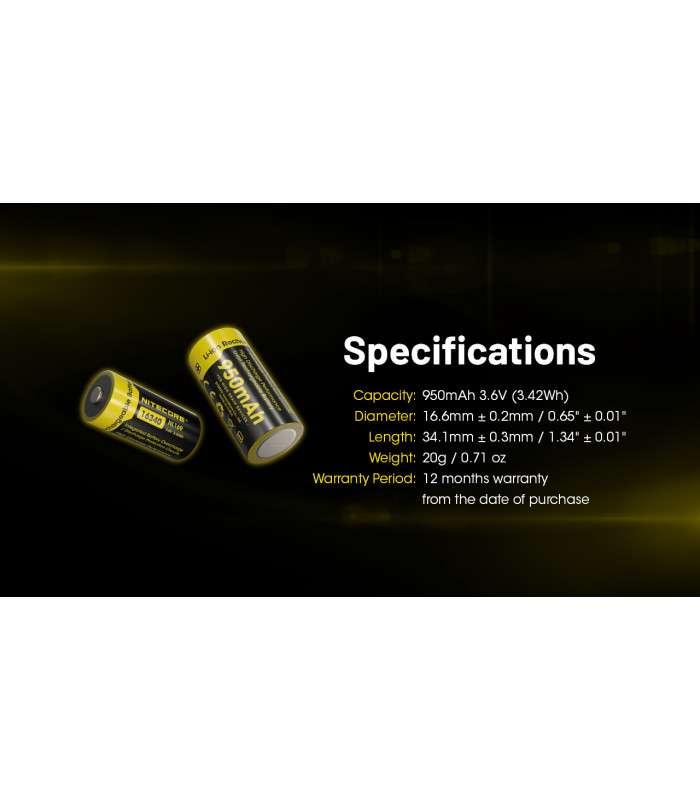 ΜΠΑΤΑΡΙΑ NITECORE RCR123A / 950mAh (τιμή τεμαχίου)