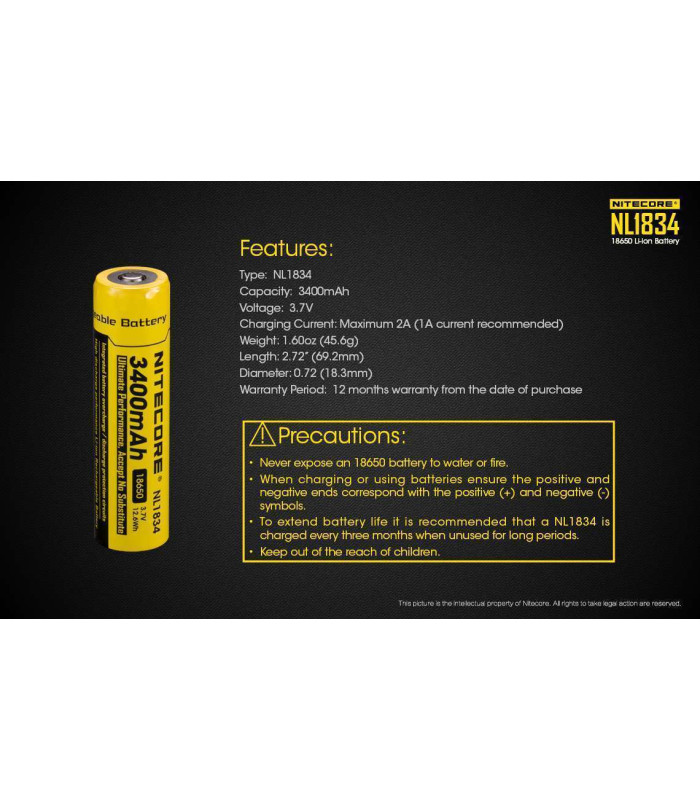 NITECORE NL 1834 BATTERY 18650 - 3400 mAh