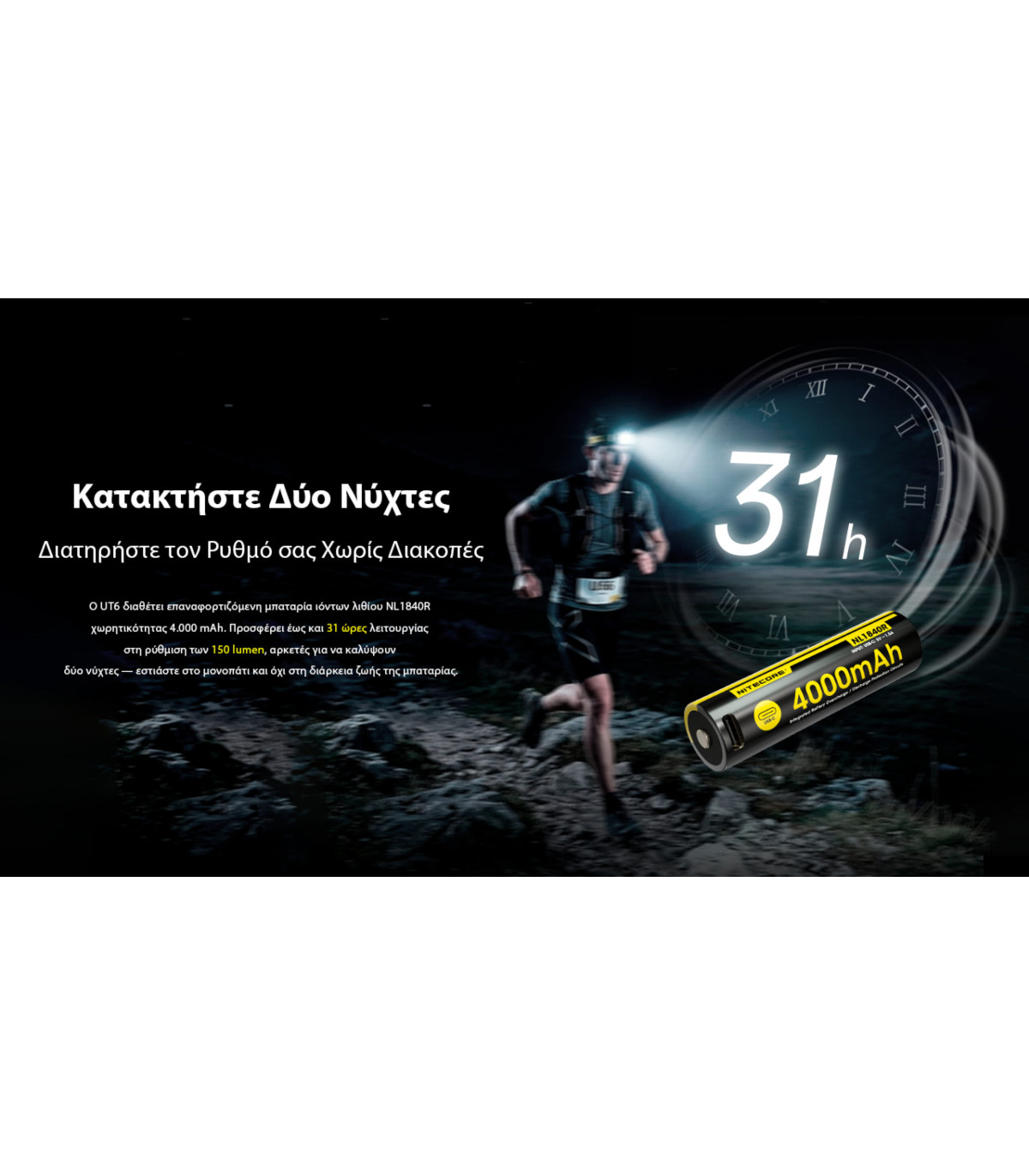 ΦΑΚΟΣ LED NITECORE HEADLAMP UT6, Color temperatures 100-mile trail running headlamp