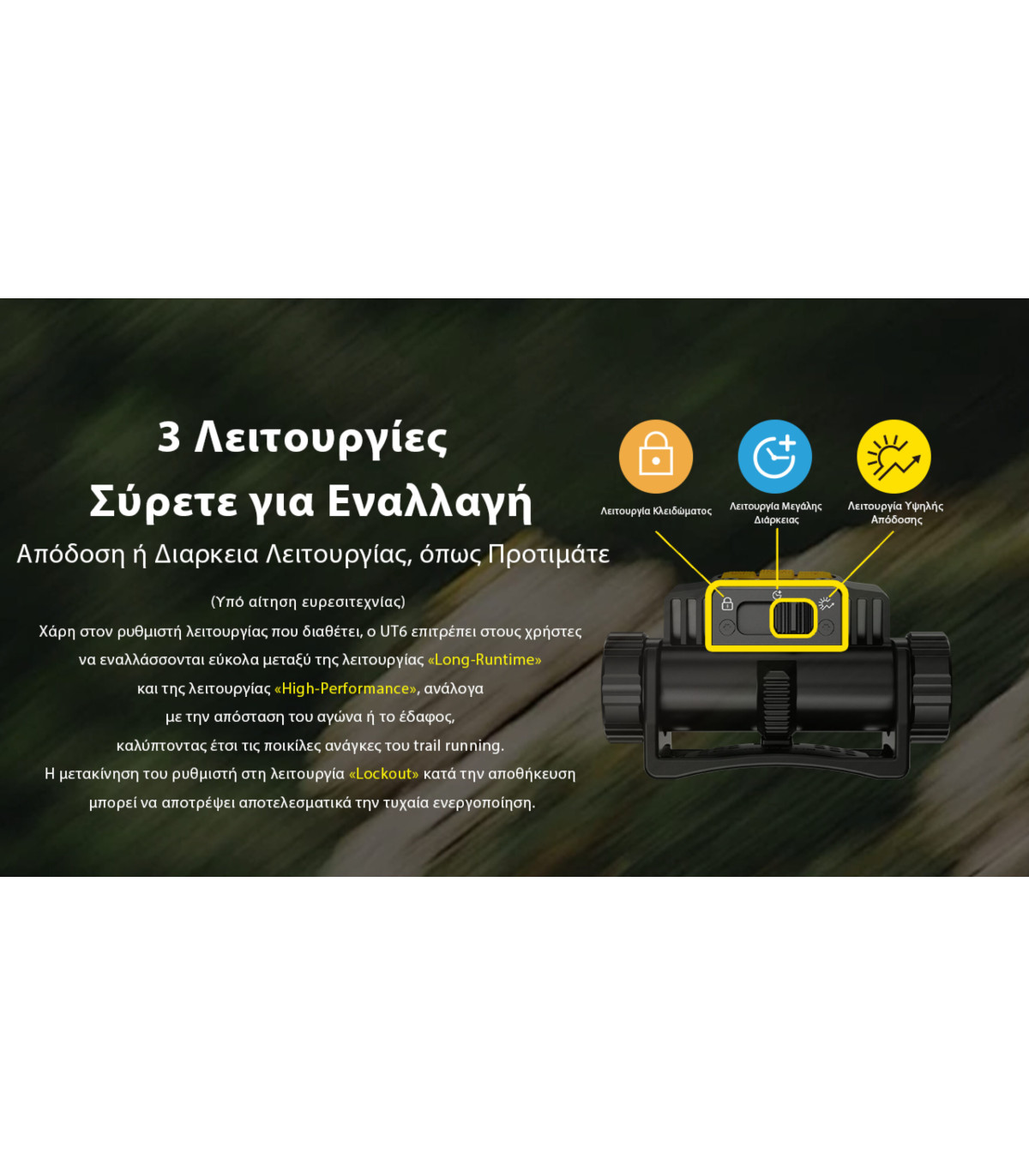 ΦΑΚΟΣ LED NITECORE HEADLAMP UT6, Color temperatures 100-mile trail running headlamp