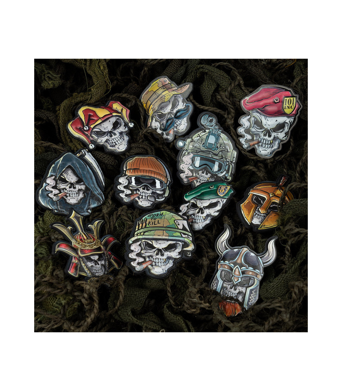 101 INC Decorative Patch 3D UV PVC Skull Beanie Warrior | Sabotage Oddal