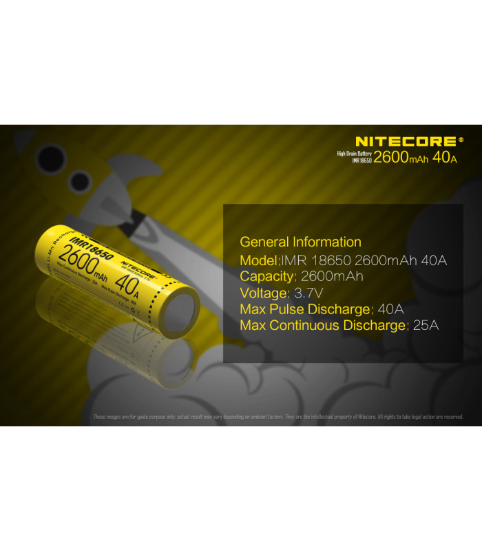 ΜΠΑΤΑΡΙΑ NITECORE IMR18650 2600mah 40A FlatTop (Ζεύγος)