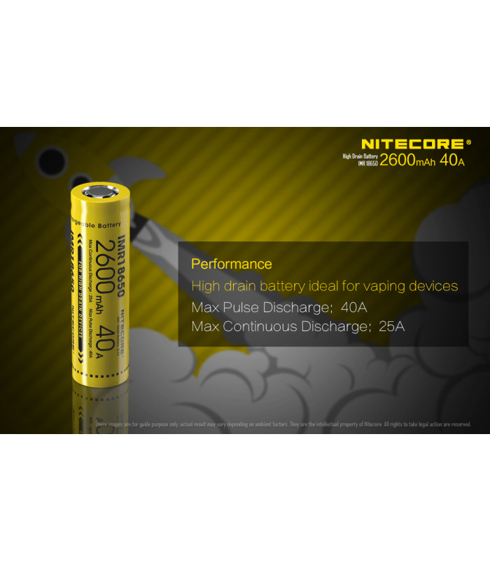ΜΠΑΤΑΡΙΑ NITECORE IMR18650 2600mah 40A FlatTop (Ζεύγος)