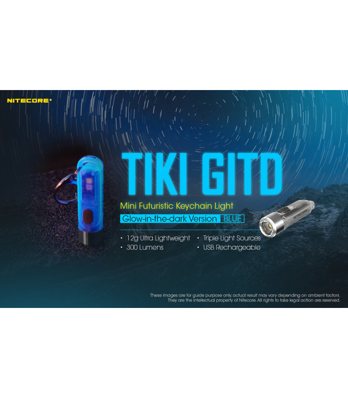 ΦΑΚΟΣ LED NITECORE TIKI GITD Blue, Glow-In-The-Dark, USB-C, 300 lumens