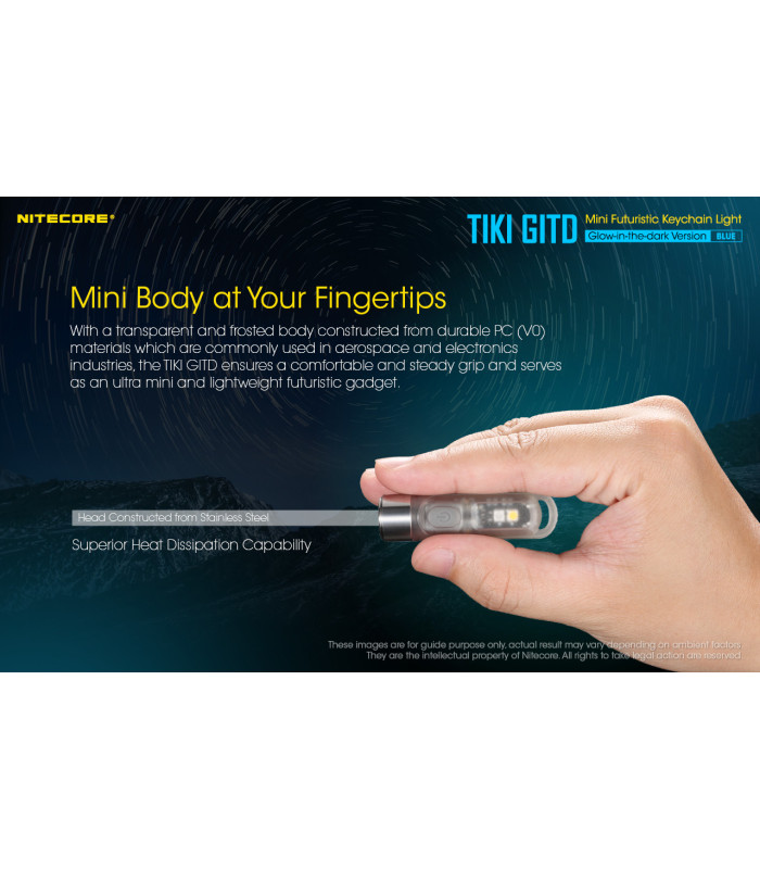 ΦΑΚΟΣ LED NITECORE TIKI GITD Blue, Glow-In-The-Dark, USB-C, 300 lumens
