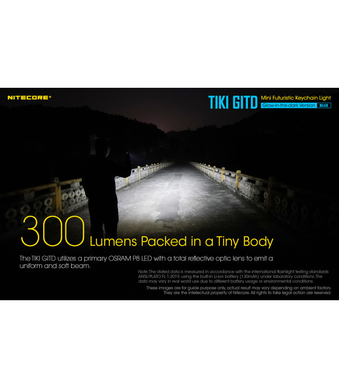 ΦΑΚΟΣ LED NITECORE TIKI GITD Blue, Glow-In-The-Dark, USB-C, 300 lumens