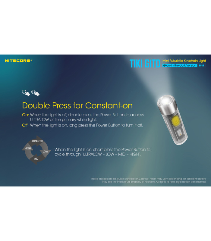 ΦΑΚΟΣ LED NITECORE TIKI GITD Blue, Glow-In-The-Dark, USB-C, 300 lumens