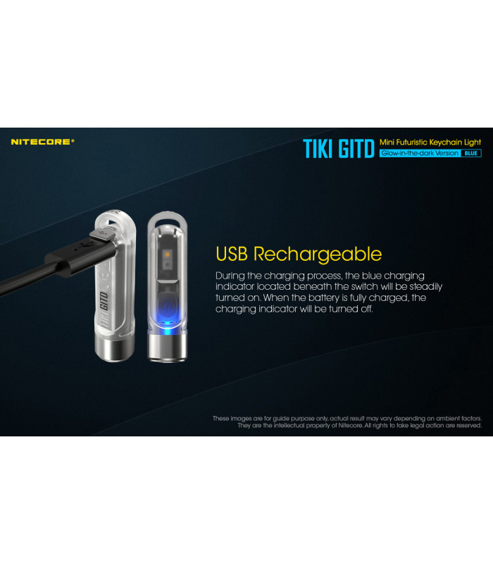 ΦΑΚΟΣ LED NITECORE TIKI GITD Blue, Glow-In-The-Dark, USB-C, 300 lumens