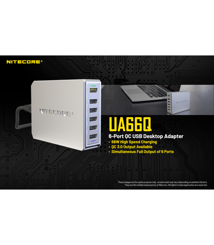 ΤΡΟΦΟΔΟΤΙΚΟ USB, NITECORE UA66Q desktop adaptor, 5V/10A, 68w Max, High speed charging