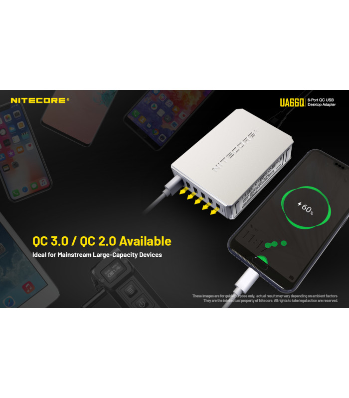 ΤΡΟΦΟΔΟΤΙΚΟ USB, NITECORE UA66Q desktop adaptor, 5V/10A, 68w Max, High speed charging