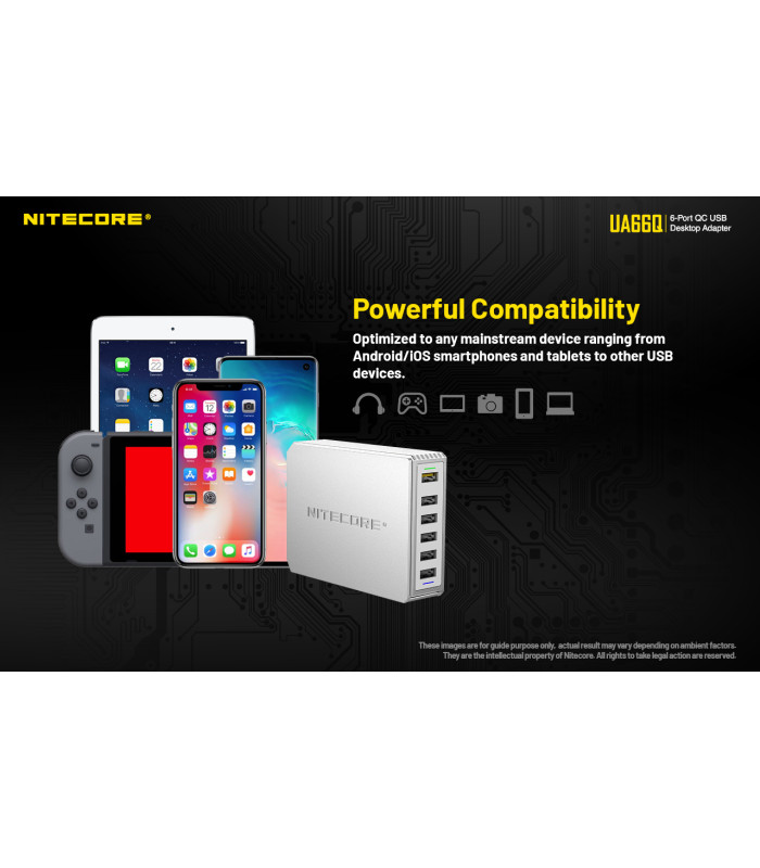ΤΡΟΦΟΔΟΤΙΚΟ USB, NITECORE UA66Q desktop adaptor, 5V/10A, 68w Max, High speed charging