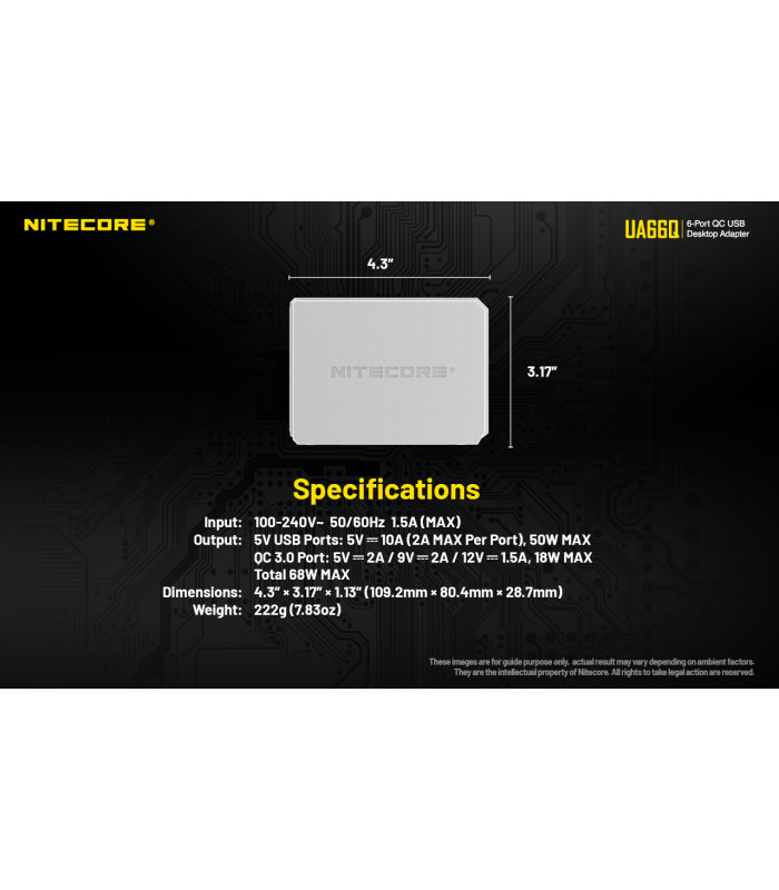 ΤΡΟΦΟΔΟΤΙΚΟ USB, NITECORE UA66Q desktop adaptor, 5V/10A, 68w Max, High speed charging