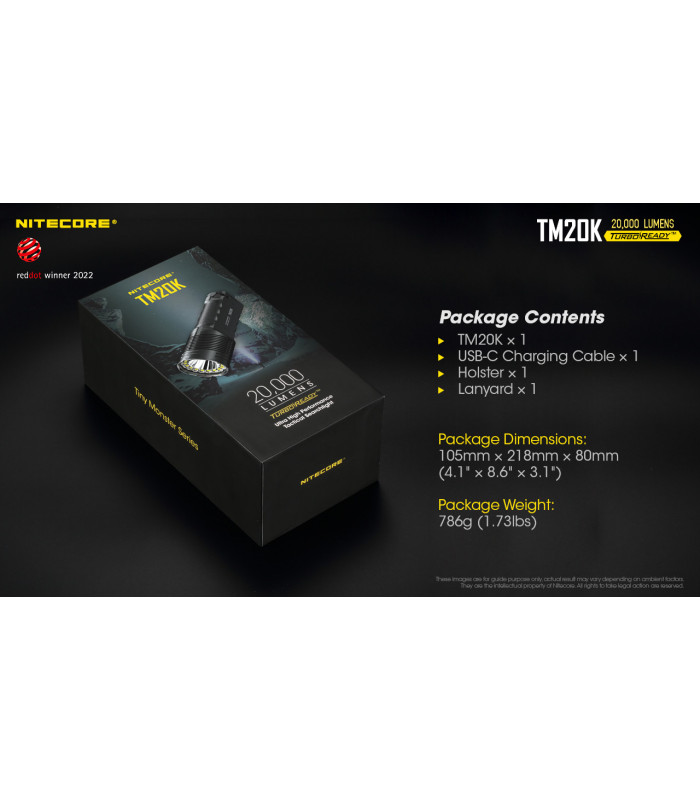 ΦΑΚΟΣ LED NITECORE Tiny Monster TM20K, 20.000Lumens, 290 Μέτρα