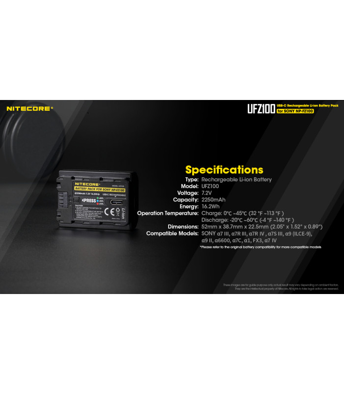 ΜΠΑΤΑΡΙΑ NITECORE for SONY UFZ-100, 7.2V , 2250mAh, 16.2Wh