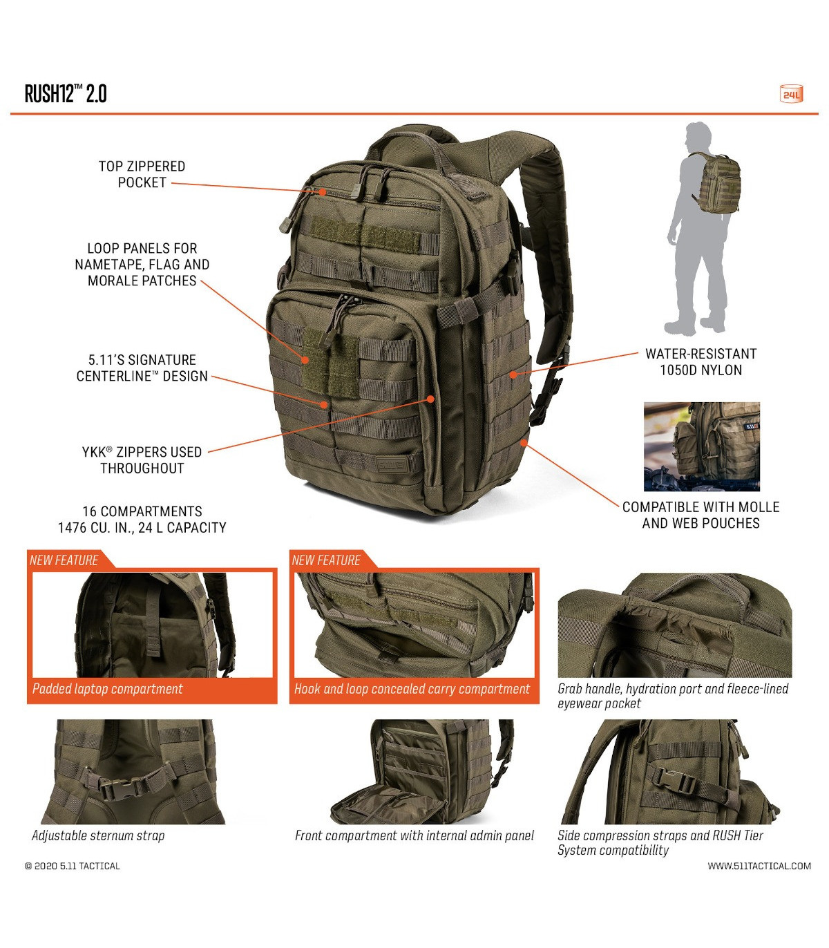 Σακίδιο Πλάτης 5.11 Tactical Rush12 2.0 Backpack 24L | Sabotage Oddal