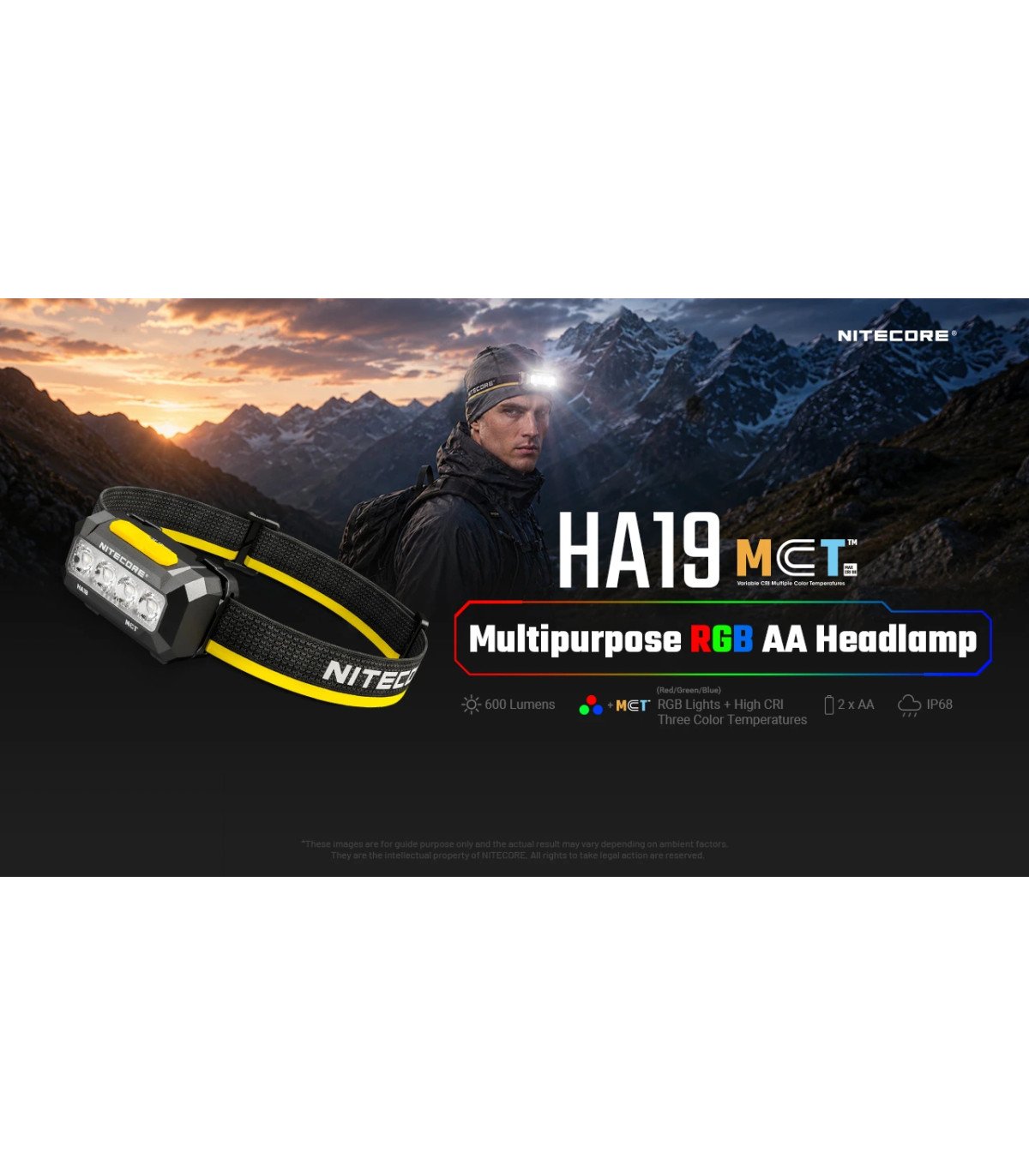 ΦΑΚΟΣ LED NITECORE HEADLAMP HA19, 600 lumens MCT, RGB, CRI