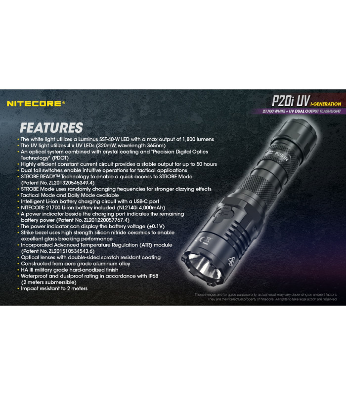 ΦΑΚΟΣ LED NITECORE PRECISE P20I UV, Tactical, Strobe Ready