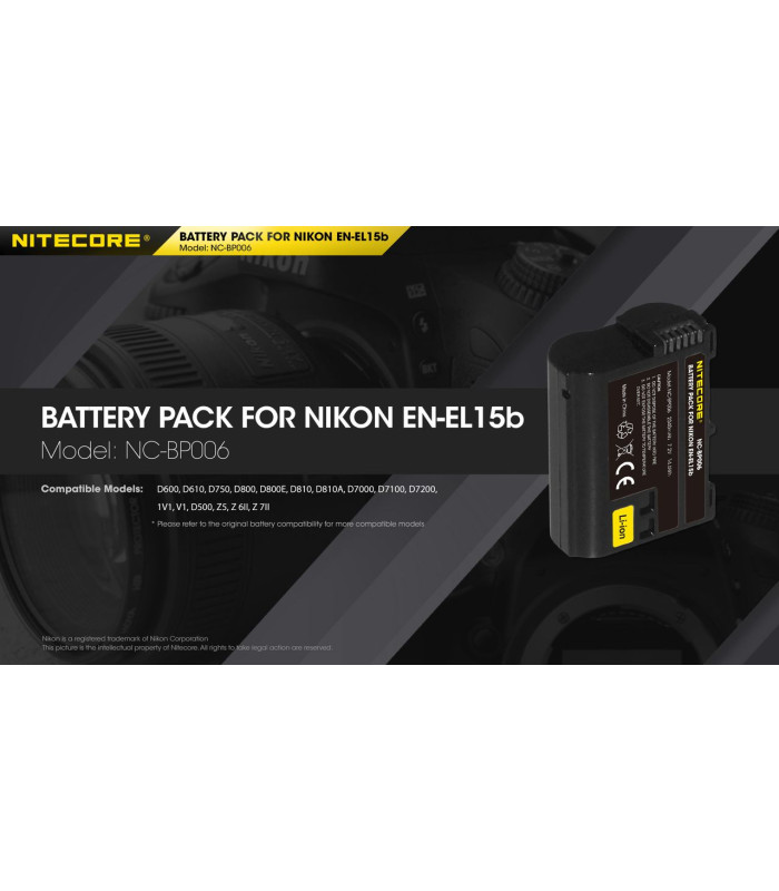 ΜΠΑΤΑΡΙΑ NITECORE for Nikon EN-EL15b, 7.2V , 2040mAh, 14.6Wh