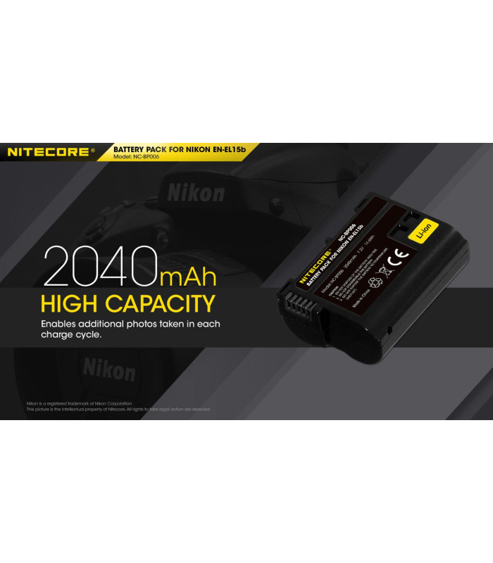 ΜΠΑΤΑΡΙΑ NITECORE for Nikon EN-EL15b, 7.2V , 2040mAh, 14.6Wh