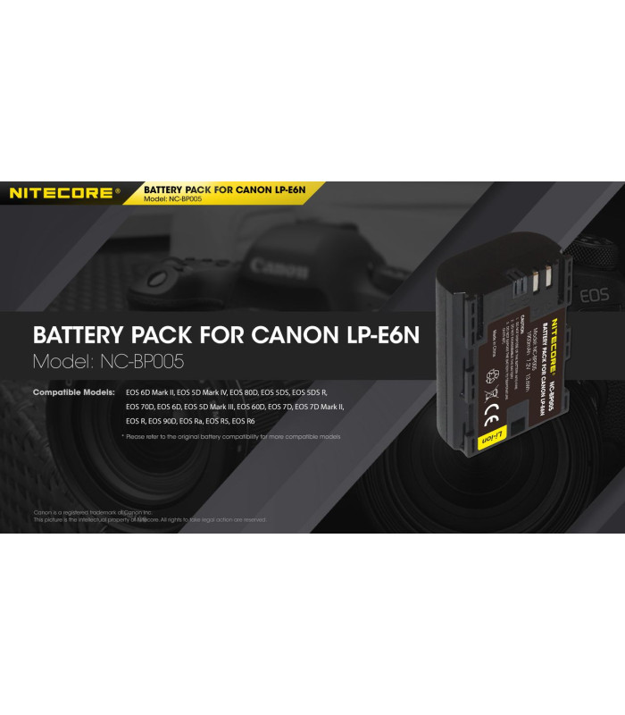 ΜΠΑΤΑΡΙΑ NITECORE for Canon LP-E6N, 7.2V , 1900mAh, 13.6Wh