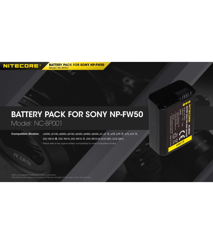 ΜΠΑΤΑΡΙΑ NITECORE for SONY NP-FW50, 7.4V , 1030mAh, 7.6Wh