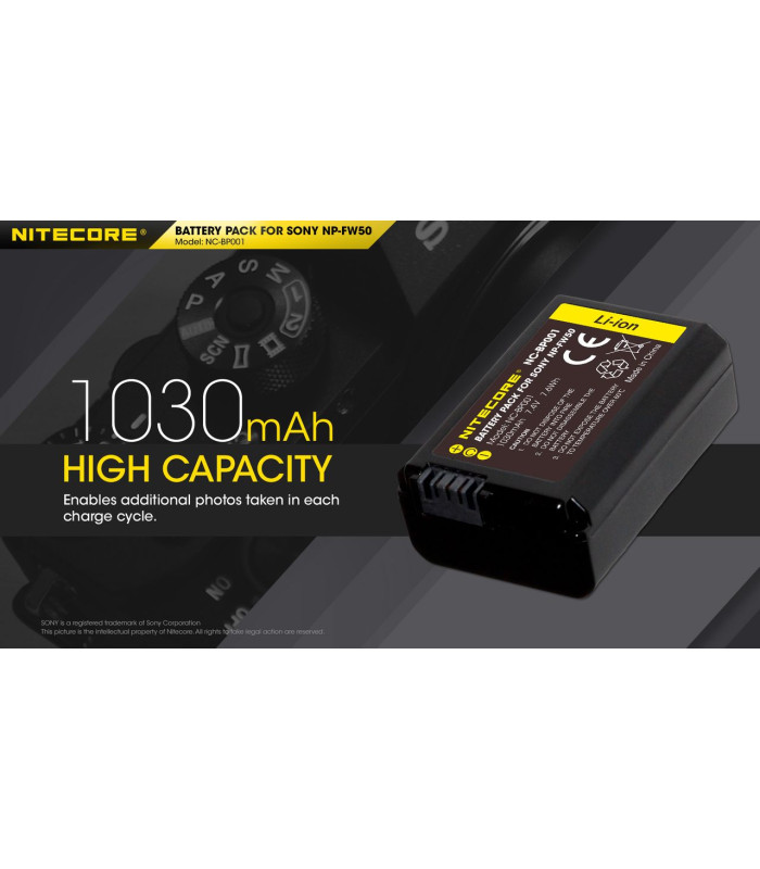 ΜΠΑΤΑΡΙΑ NITECORE for SONY NP-FW50, 7.4V , 1030mAh, 7.6Wh