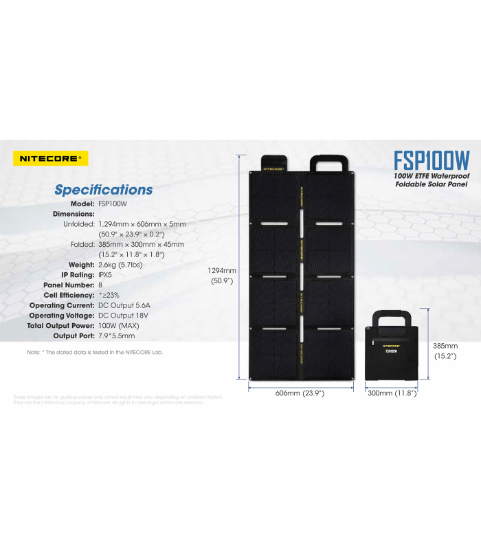 ΗΛΙΑΚΟ PANEL NITECORE FSP100W, Φορητό, 100W, Αδιάβροχο