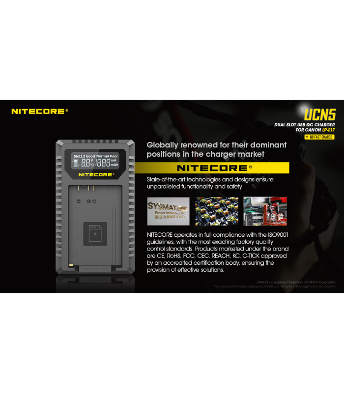 ΦΟΡΤΙΣΤΗΣ NITECORE UCN5 - Για μπαταρίες Canon LP-E17